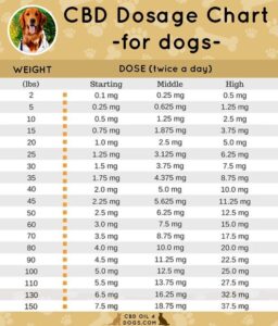 an educational chart displaying CBD dosage for dogs of different weights